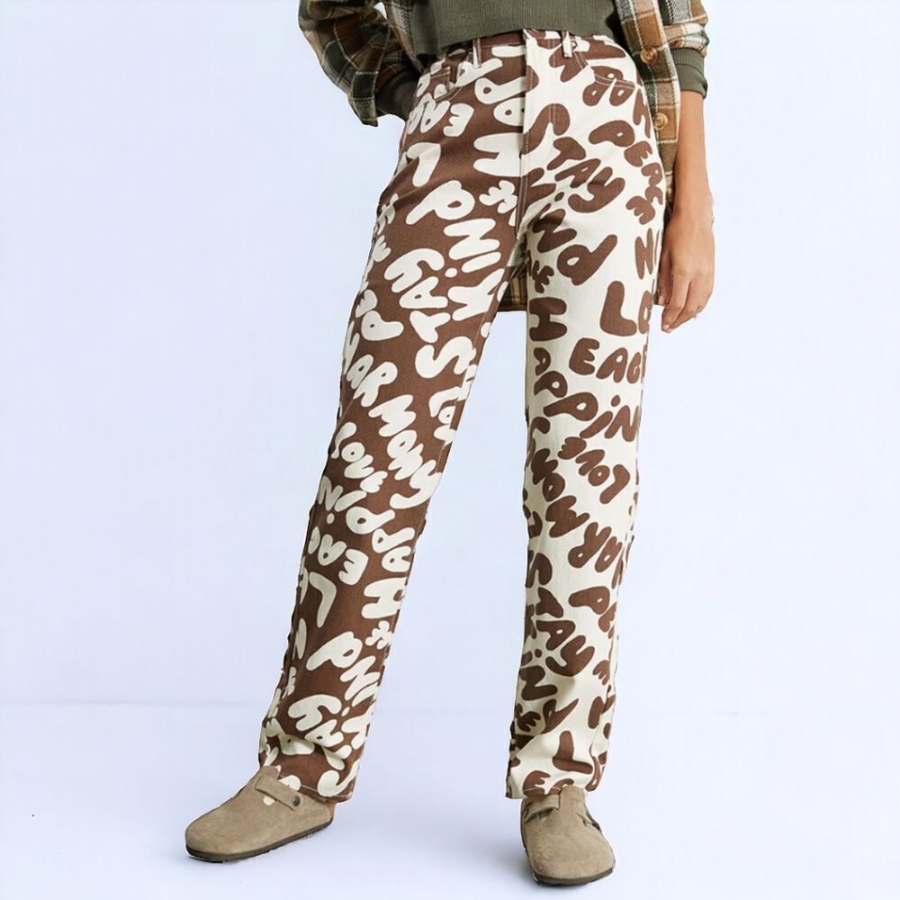 PacSun Women’s Dad Jeans High Rise Straight Two Tone Peace Print Skater 28 - Picture 1 of 15